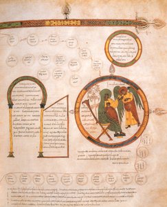 A Anunciação a Maria e a Genealogia de Jesus, da Bíblia visigodo-moçárabe de Santo Isidor, fol.10r., AD 960 (têmpera sobre velino)