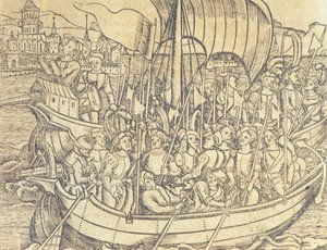 A Descoberta do Novo Mundo por Chrisopher Columbus (1450-1596) ilustração de 