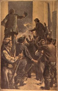 A Proclamação do Conselho Revolucionário na Câmara Municipal de Barcelona, 29 de setembro de 1868 (aguarela e lápis sobre papel) de Spanish School