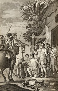 A conquista espanhola do Chile por Alonso de Ercilla, de &39;La Araucana&39;, publicou Barcelona, 1827 (gravura) de Spanish School