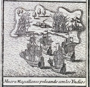 A morte de Magalhães numa batalha com os índios de Spanish School
