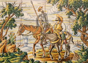Azulejos representando Don Quixote e Sancho Pança (cerâmica) de Spanish School