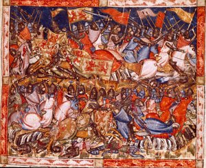 Guerra de Tróia: as façanhas de Hector. Detalhe de uma miniatura do manuscrito espanhol "Codex Benito de Santa Mora". de Spanish School