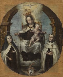 Virgem e Criança entre Santa Clara e São Domingos, c.1700 de Spanish School