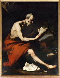 Oficina de Jusepe de Ribera: São Jerónimo a ler (pintura sobre tela) de Spanish School