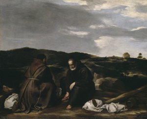 Dois monges em uma paisagem, c.1645 de Spanish or Italian School