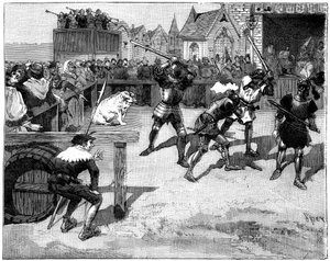 Quatro cegos colocados em um ringue para combater um porco grande, do século 14 a 15 de 1882 a 1884. de Spex