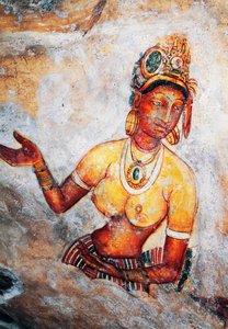 Criadas de Sigiriya, afresco, sítio arqueológico de Sigiriya (Lista do Património Mundial da Unesco