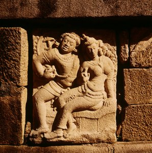 Alívio de um casal Mithuna em Isurumuniya de Sri Lankan School