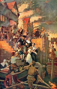 O Grande Fogo de Londres em 1666, ilustração de 