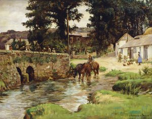 Regando os cavalos no riacho da aldeia de Stanhope Alexander Forbes