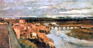 Paisagem com vila e ponte, c1855-1892 de Stanislas Lepine