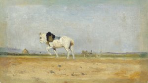 Um cavalo de arado num campo de Stanislas Lepine