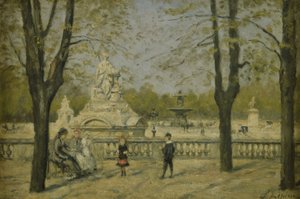 Place de la Concorde, vista do terraço das Tuileries, ca. 1880 (óleo sobre madeira) de Stanislas Victor Edouard Lepine