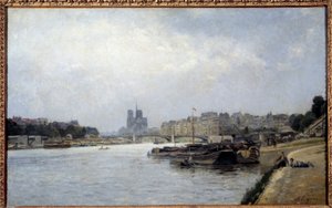 A ilha do Cite e a ilha de Saint Louis vista da ponte de Austerlitz Pintura de Stanislas Lepine (1835-1892) Sol do século XIX. 0,83x0,51 m Paris, Musee Carnavalet de Stanislas Victor Edouard Lepine