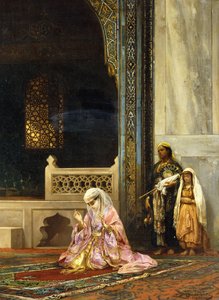 Uma senhora turca rezando na mesquita verde, Bursa, 1878 de Stanislaus von Chlebowski