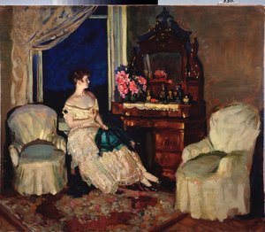 Na sala (Na sala) - Pintura de Stanislav Yulianovich Zhukovsky (Zhukovsky) (1873-1944), óleo sobre tela