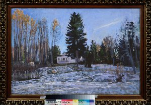 Uma antiga propriedade rural. Pintura de Stanislav Yulianovich Zhukovsky (Zhukovsky) (1873-1944), óleo sobre tela