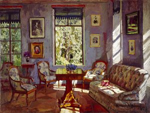 A sala de estar na mansão Rozhdestveno, 1916