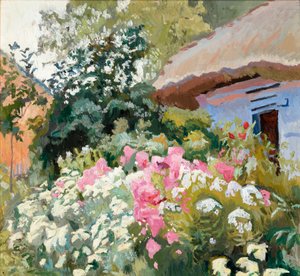 Flores em frente de uma casa de campo de Stanislaw Kamocki