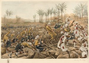 The Cameron Highlanders taking a stockade, Atbara, 8 de Abril de 1898 (fotolitografia) de Stanley Berkeley