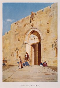 Aquarela de Stanley Inchbold, retratando o Rei David ou Porta de Sião, em Jerusalém, Palestina, 1906