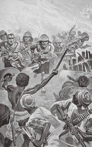 Camerons a apressar o Zareba na Atbara (litografia) de Stanley L. (after) Wood