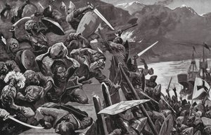Cruzados a invadir Niceia (litografia) de Stanley L. (after) Wood