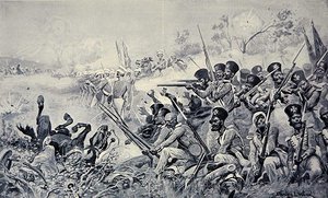A Brigada de Godby fazendo uma tribuna galante quando rodeada pelos Sikhs, Batalha de Chilianwala de Stanley L. (after) Wood