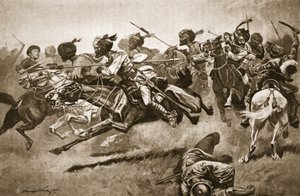 Na expedição a Pao-ting-fu: Uma carga dos Lanceiros de Bengala, ilustração de "Batalhas do Século XIX": Vol. VII, A Guerra Chinesa de 1900-1901