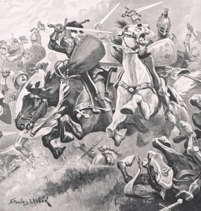 Batalha de Shrewsbury, 21 de julho de 1403, ilustração de "Batalhas Britânicas na Terra e no Mar", publicada por Cassell, Londres, c.1910