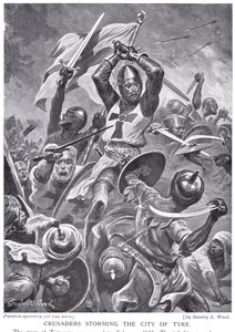Crusaders Storming a cidade do pneu, ilustração de &39;História das Nações Hutchinson&39;