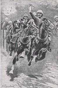 Lieutenat Maclaine levantando as armas em Maiwand, 17 de julho de 1880, ilustração das Batalhas Britânicas na Terra e no Mar, 1915