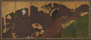 Vinhas de hera, pontes e leques flutuantes, período Momoyama ou Edo, início do século XVII.