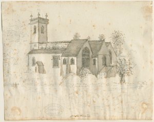 Abbots Bromley Church: esboço a lápis com leve lavagem, nd [1762-1802] de Stebbing Shaw