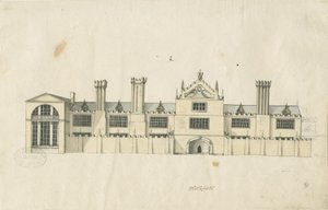 Blithfield Hall: desenho a caneta colorida, sd [18º cent] (desenho) de Stebbing Shaw