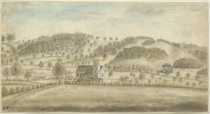 Igreja de Colwich e Oakedge House: pintura em aquarela, sd [1762-1802] (pintura) de Stebbing Shaw