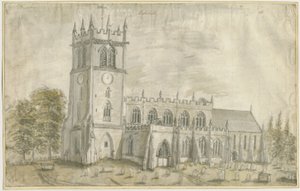 Igreja Eccleshall: pintura em aquarela, nd [1762-1802] de Stebbing Shaw
