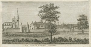 Hamstall Ridware - Igreja e casa senhorial: gravura, nd [1762-1802] (impressão) de Stebbing Shaw