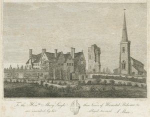 Hamstall Ridware - Igreja e casa senhorial: engraving, nd [1762-1802] de Stebbing Shaw
