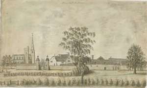 Hamstall Ridware - Igreja e Solar: pintura a aquarela, nd [1762-1802] de Stebbing Shaw