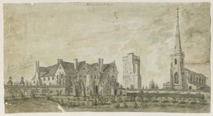 Hamstall Ridware - Igreja e Solar: pintura a aquarela, nd [1762-1802] de Stebbing Shaw