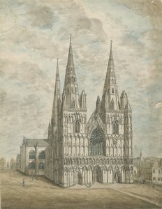 Lichfield Cathderal - West Front: pintura a aquarela, nd [1762-1802] de Stebbing Shaw