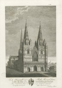 Catedral de Lichfield - Frente Oeste: gravura, nd [1762-1802] (impressão) de Stebbing Shaw