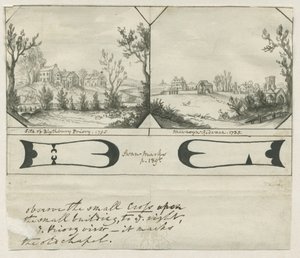 Mavesyn Ridware - Local de Blythbury Priory: desenho em tinta indiana, 1795 de Stebbing Shaw