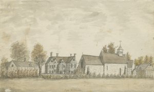 Pipe Ridware Church and Manor House: pintura a aquarela, nd [1762-1798] de Stebbing Shaw