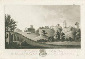 Castelo de Tutbury - Vista Nordeste: gravura em aquatinta, sd [c 1798] (impressão) de Stebbing Shaw