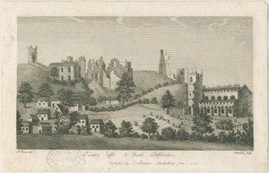 Castelo e Igreja de Tutbury - Vista Sudeste: gravura, nd [1762-1792] (impressão) de Stebbing Shaw