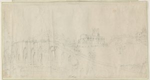 Igreja e Castelo de Tutbury - Vista Nordeste: desenho a lápis, nd [1762-1802] (desenho) de Stebbing Shaw