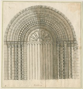 Igreja do Priorado de Tutbury - Arco na Porta Oeste: desenho em caneta e sépia, nd [1762-1802] (impressão) de Stebbing Shaw